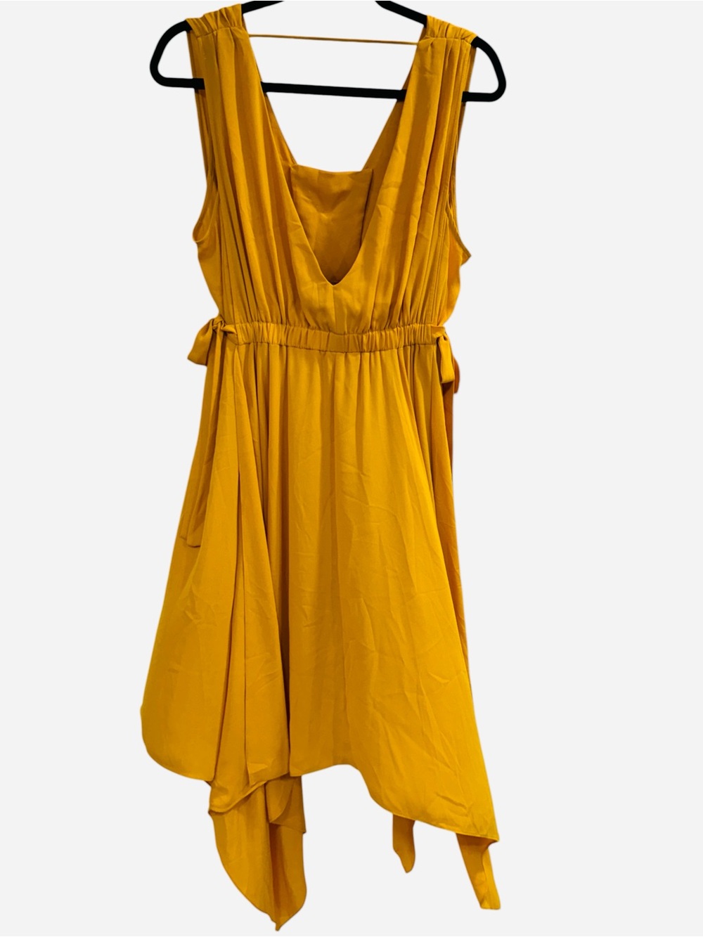 BCBGMAXAZRIA Mustard Yellow Sleeveless Handkerchief Hem Midi Dress Size L - Picture 4 of 13